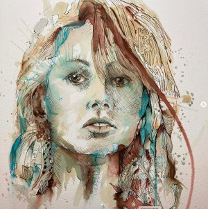 mixed media young woman portrait